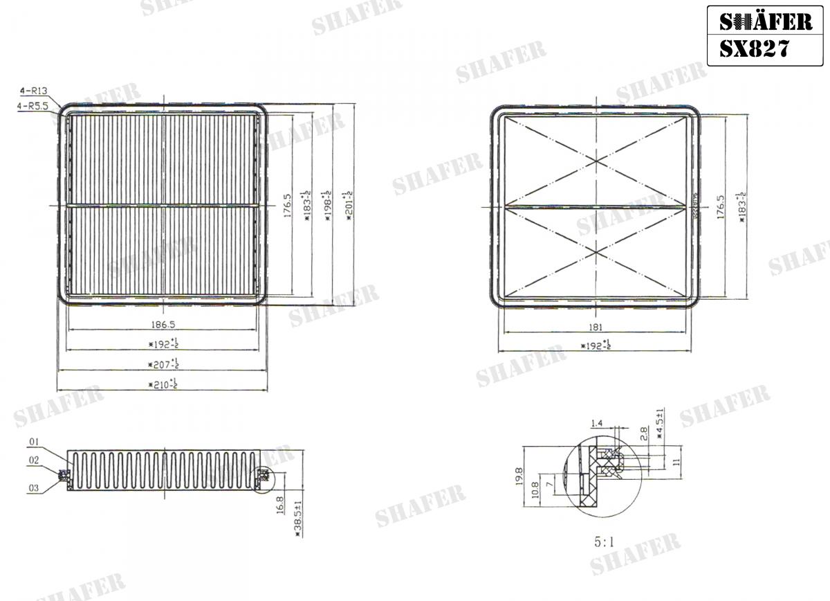 SHAFER - SX827 - Фiльтр повiтряний Daewoo Lanos 1.4 /1.5 5 /97-
