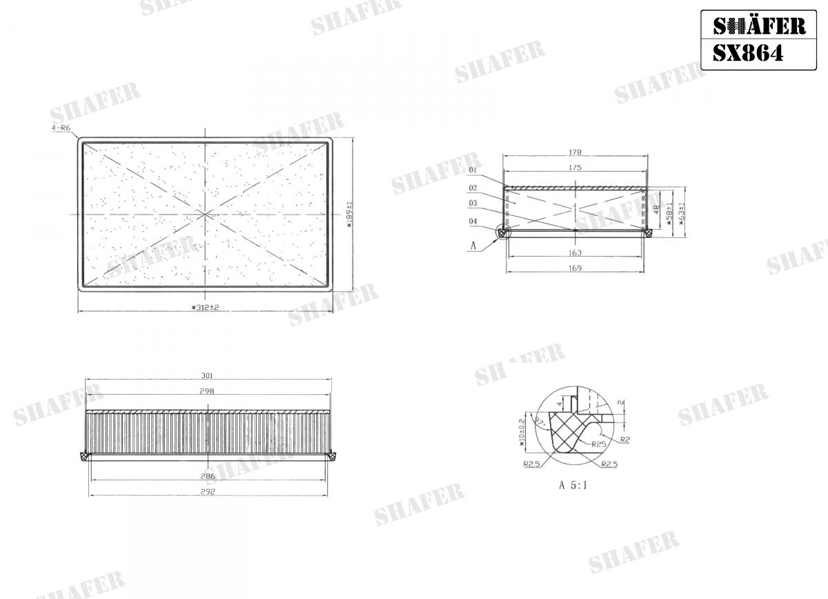 SHAFER - SX864 - Фiльтр повiтряний VW T5 1.9TDI(AXB,AXC),2.0(AXA),2.5TDI (AXD SHAFER - SX864 - Фiльтр повiтряний VW T5 1.9TDI(AXB,AXC),2.0(AXA),2.5TDI (AXD